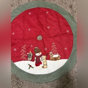 Snowman burlap red Let it Snow 47” tree ribbon Let it Snow tree skirt